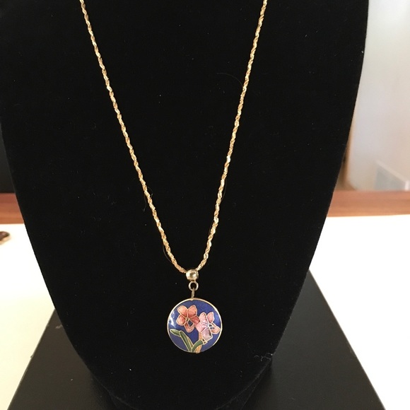 Cloisonné gold chain necklace - Picture 2 of 3